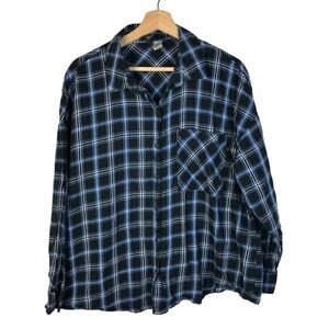 H&M Divided Blue & Black Plaid Boyfriend Long Sleeve Button Down M